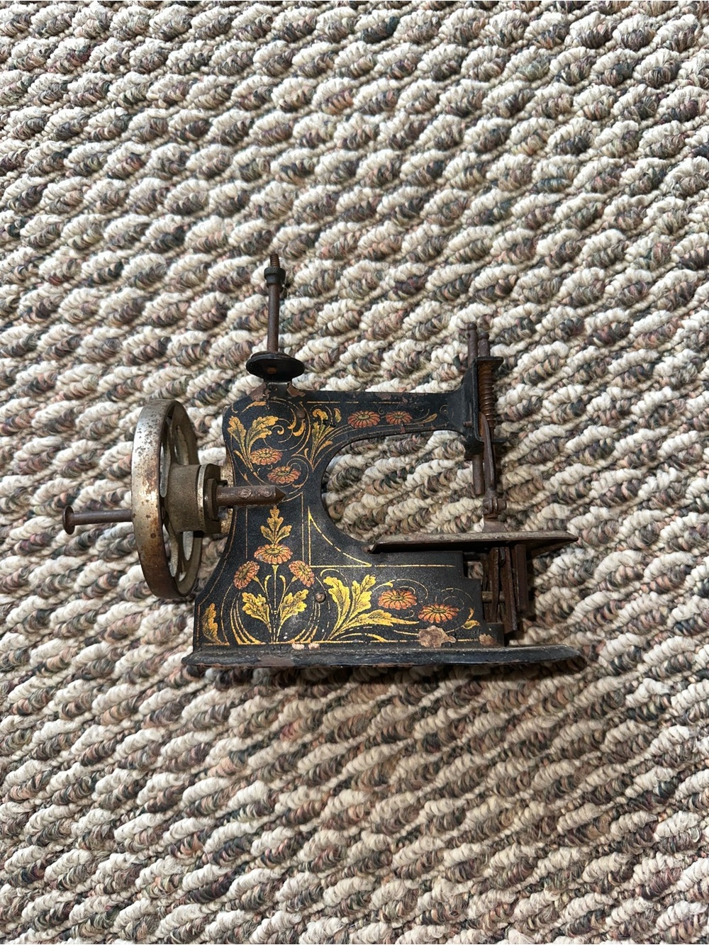 Antique Decorative Mini Sewing Machine Toy Made in Germany - Black & Gold Floral
